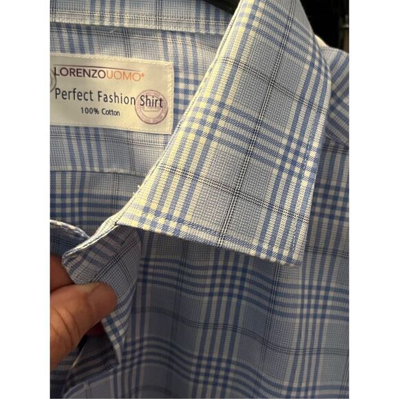 Lorenzo Uomo Blue Plaid Dress Shirt. Size 16 - Picture 4 of 7
